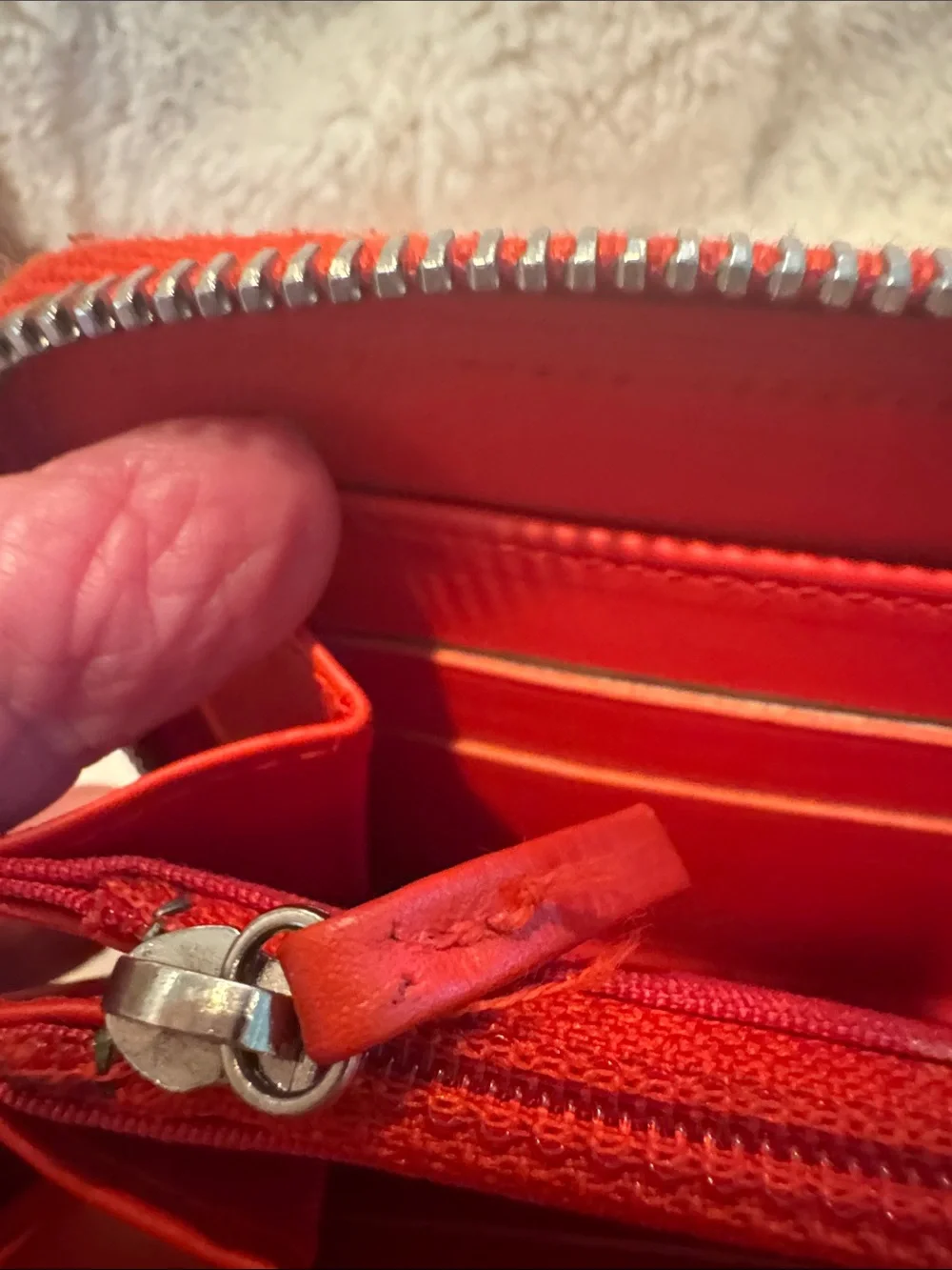 CHANEL Red and Beige Patent Zip-Around Wallet